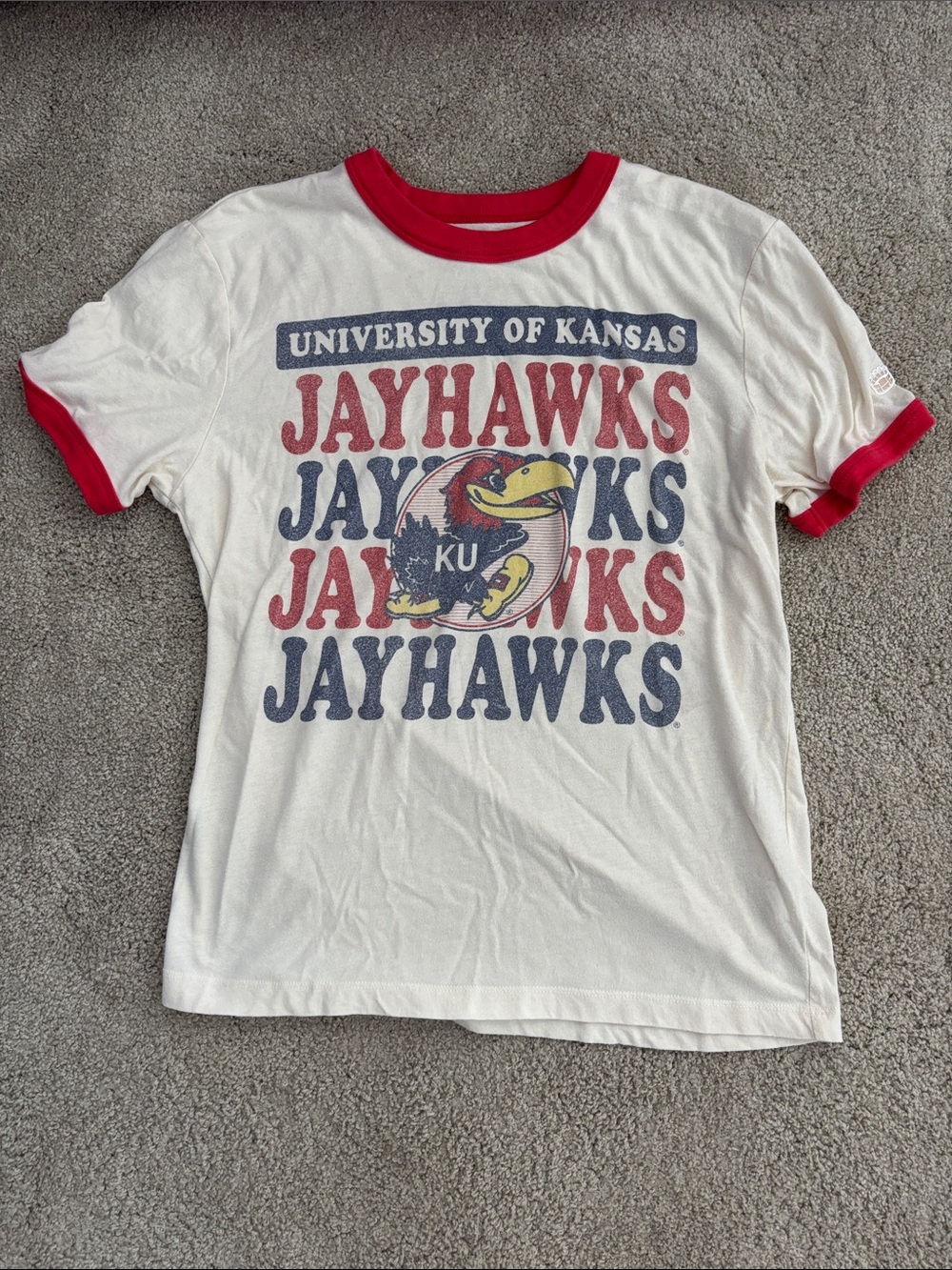 University of Kansas Jayhawks White & Red Short Sleeve Tee